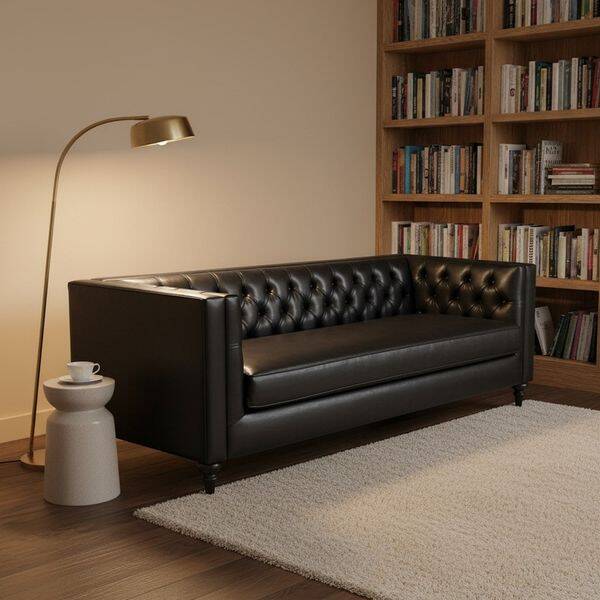 Belmont Modern Chester Kanepe - Siyah Suni Deri 3 Kişilik - 1