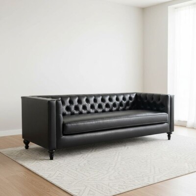 Belmont Modern Chester Kanepe - Siyah Suni Deri 3 Kişilik - 3