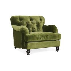Hanel Mobilya - ENGLİSH ARM BERJER Kapitoneli Yeşil Kadife Tekli Koltuk
