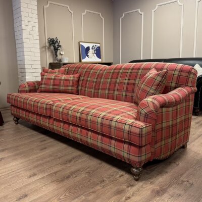 English Arm Kanepe Ekose Kırmızı 