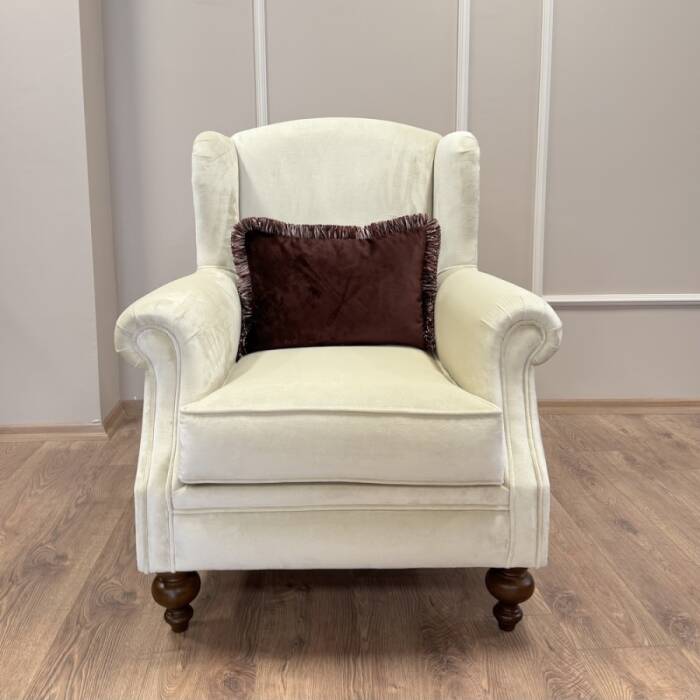 Klasik Kulaklı Berjer Krem Kadife - 2