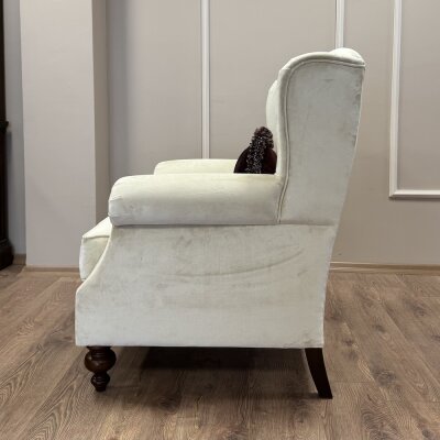 Klasik Kulaklı Berjer Krem Kadife - 4