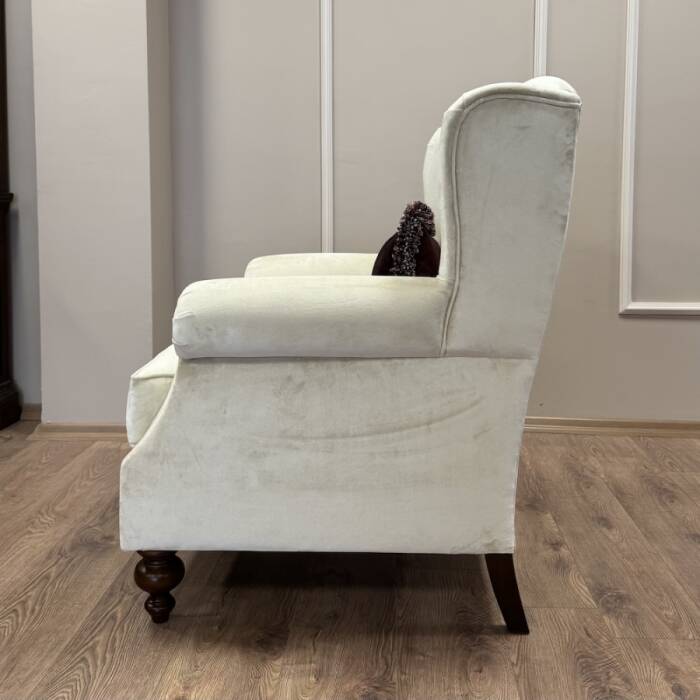 Klasik Kulaklı Berjer Krem Kadife - 4