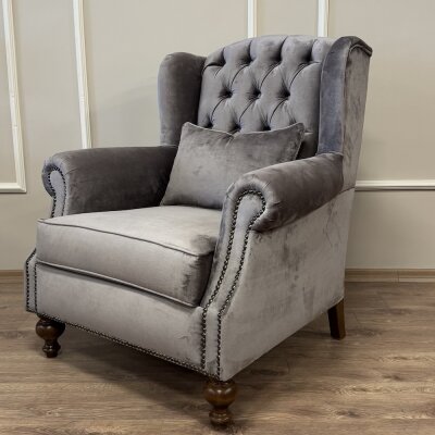 klasik Kulaklı Berjer Vizon Kadife