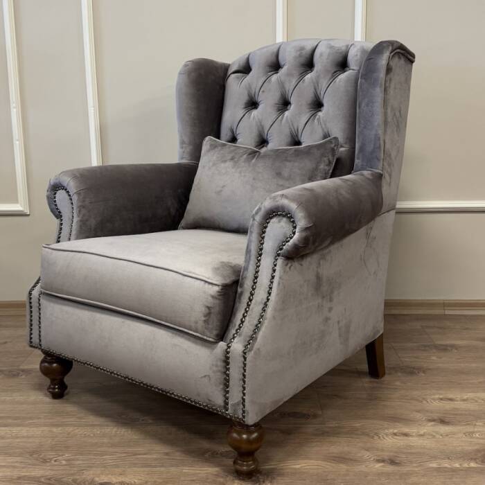 klasik Kulaklı Berjer Vizon Kadife - 1