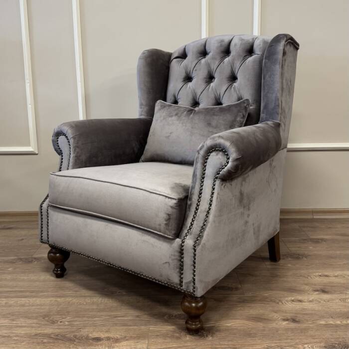 klasik Kulaklı Berjer Vizon Kadife - 2