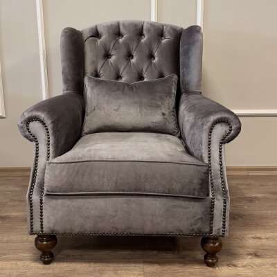 klasik Kulaklı Berjer Vizon Kadife - 3