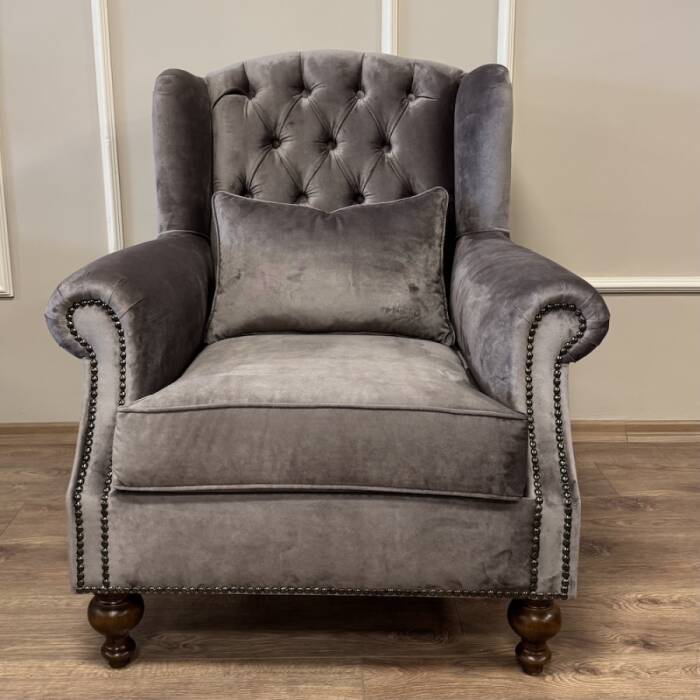 klasik Kulaklı Berjer Vizon Kadife - 3