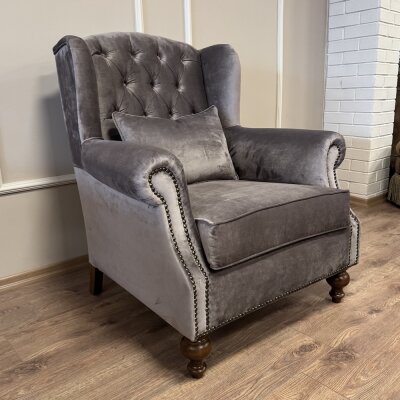 klasik Kulaklı Berjer Vizon Kadife - 5