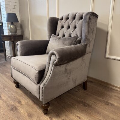 klasik Kulaklı Berjer Vizon Kadife - 4