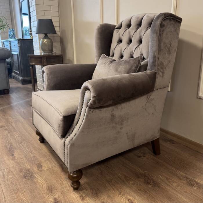 klasik Kulaklı Berjer Vizon Kadife - 6