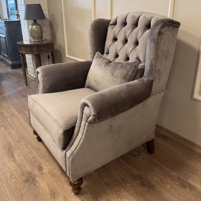 klasik Kulaklı Berjer Vizon Kadife - 7