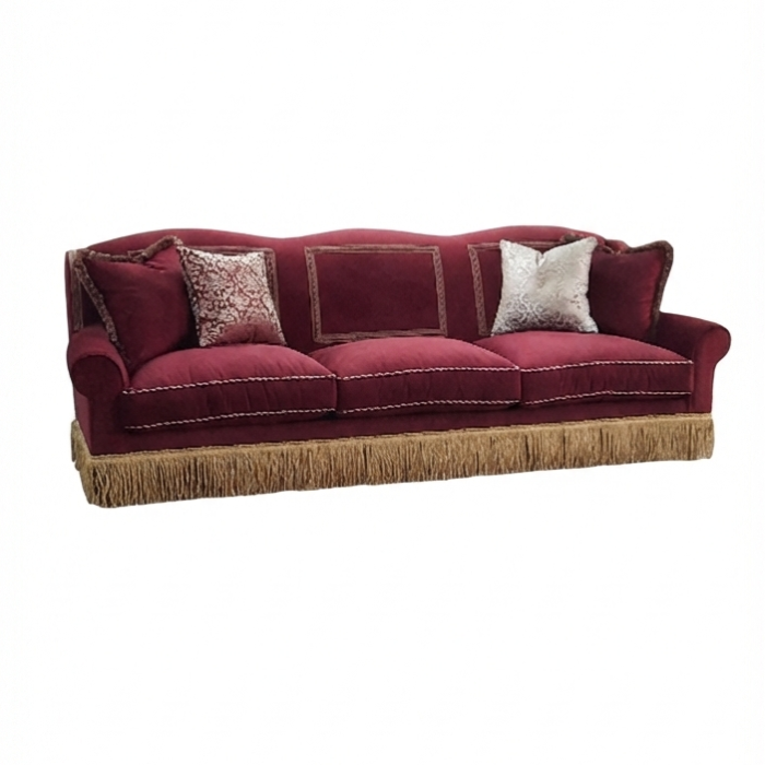 Klasik Saçaklı Kanepe Üç Minderli Kırmızı - 4
