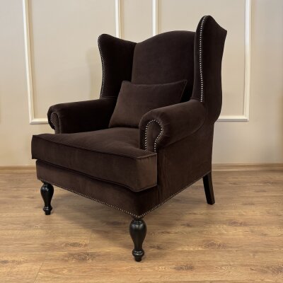 Roll Kulaklı Berjer Kahverengi kadife