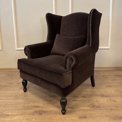 Roll Kulaklı Berjer Kahverengi kadife - 3