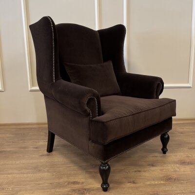 Roll Kulaklı Berjer Kahverengi kadife - 4