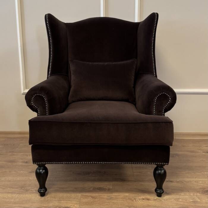 Roll Kulaklı Berjer Kahverengi kadife - 5